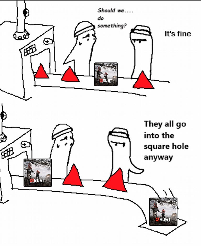 The "they all go into the square hole" meme, but it's Rust 