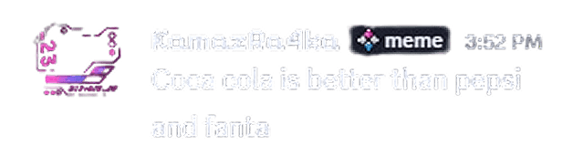 A discord message saying that cola is better than pepsi, has an avatar, username, tag